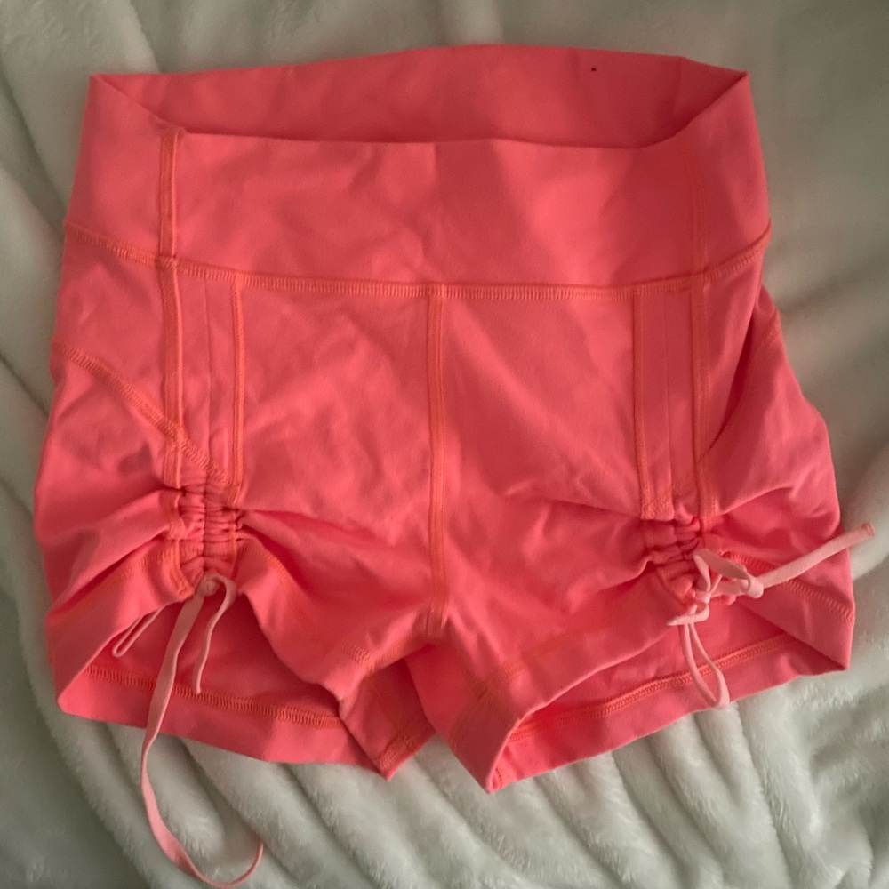 Neon Orange/Coral Lululemon yoga shorts size 6